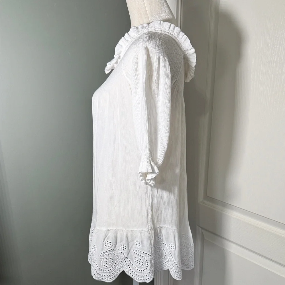Tory Burch White Gauze Tunic Dress Off Shoulder Eyelet Hem Size S
